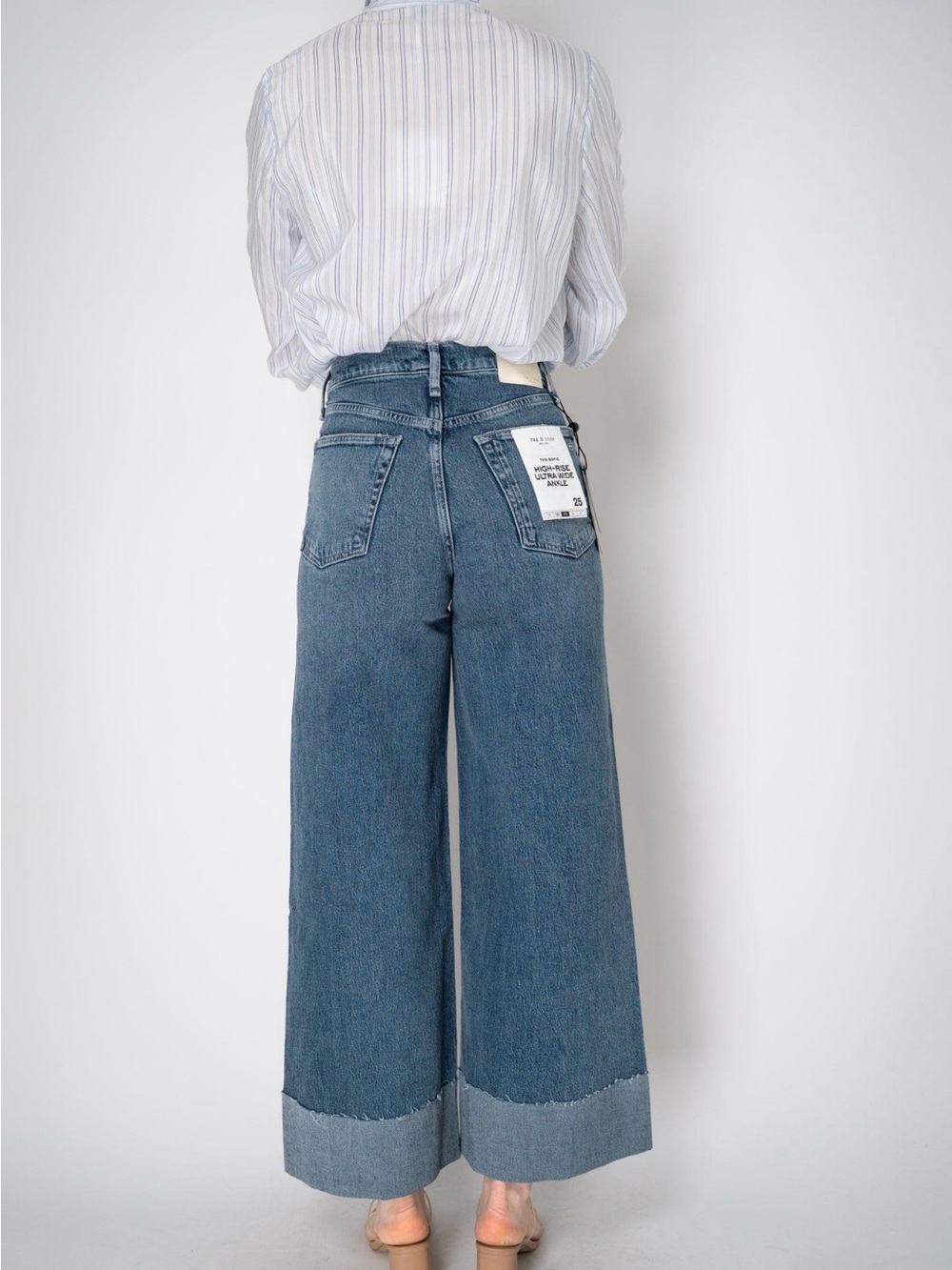 rag & bone Wide-Leg Cuffed Blue Denim Jeans